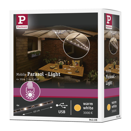 Zestaw oświetlenia Led do parasola ogrodowego USB LED STRIPE 4x40cm 4x30lm 3000K
