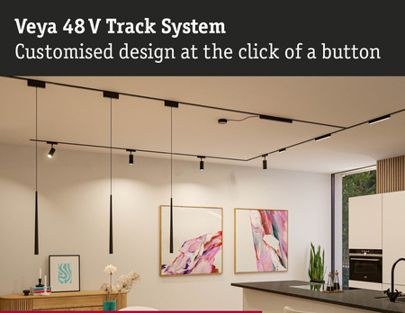 Łącznik szynowy T VEYA system 48V DC czarny matowy / tworzywo sztuczne PAULMANN PL95726