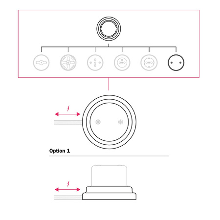 Duża okrągła podsufitka rozeta sufitowa Rose-One, średnica 200 mm, 2 otwory centralne i 4 otwory boczne Creative cables BKROR202F-KROVNR202F116