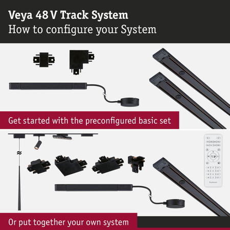 Szynoprzewód VEYA system 1m 48V DC czarny mat / metal PAULMANN PL95722