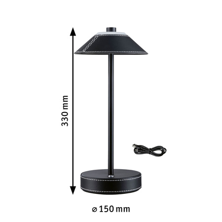 Lampka stołowa akumulatorowa PELLINI  LED DIM USB-C 2W 300lm 3000K-6500K IP20 czarny matowy / metal PAULMANN PL71173