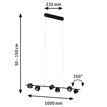 Lampa wisząca PURIC PANE LED 6x4,5W 3-STEP DIM  2700K 230V czarny / metal