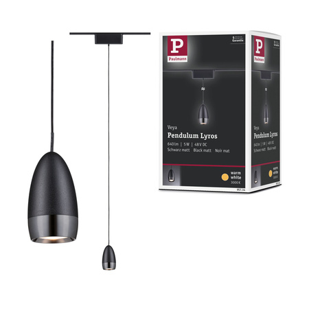 Oprawa zwieszana na szynoprzewód LYROS LED 5W 640lm IP20 3000K 48V DC czarny matowy / aluminium PAULMANN PL95734