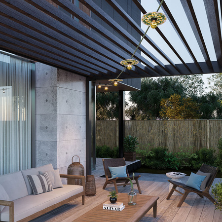 Łańcuch świetlny z systemu Lumet "Maioliche" 7,5 m z kablem w oplocie, 5 oprawkami i kloszami, haczykiem i czarną wtyczką Creative cables BCATE27N075DD24-CATE27N075CX08DD24MA02