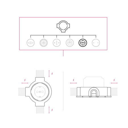 Zestaw gniazdka Schuko na ścianę i podstawy do Creative-Tubes z porcelany Creative cables BKPGERF-KPGER3FNER
