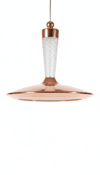 Lampa wisząca miedziana ze szklanym detalem – elegancka oprawa LED w stylu retro