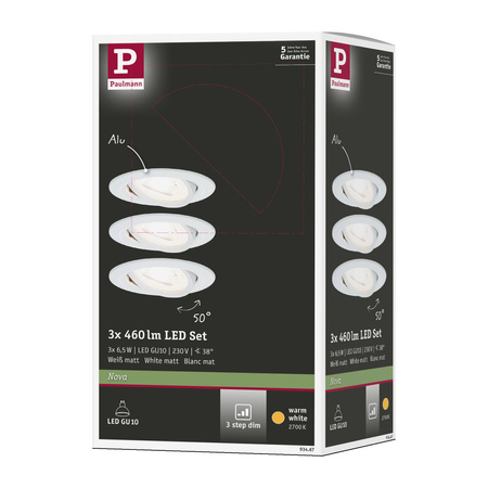 Oprawa do wbudowania NOVA LED DIM wychylna zestaw  GU10 6.5W 460lm 84mm 2700K IP23 230V biały mat PAULMANN PL93467
