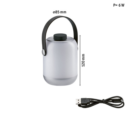 Lampka kempingowa stołowa CLUTCH IP44 1.6W 3000K 5V USB DIM  szary / tworzywo sztuczne PAULMANN PL94210