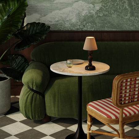 Ładowalna lampa przenośna Cabless14 z żarówką w tradycyjnym kształcie bańki i kloszem Creative cables BCABLESS14-PARIME27-L-CABLESS14-VN-PARIME27TEGRI-L