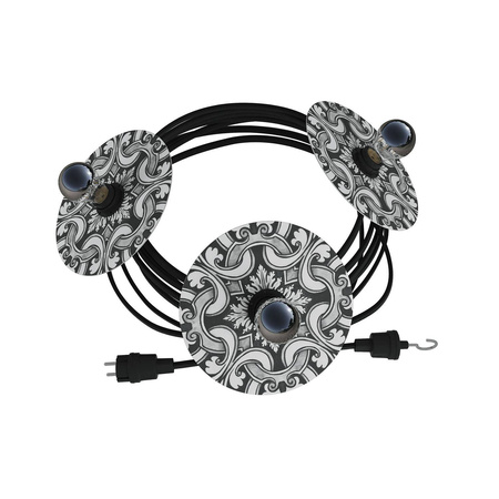 Łańcuch świetlny z systemu Lumet "Maioliche" 10 m z kablem w oplocie, 3 oprawkami i kloszami, haczykiem i czarną wtyczką Creative cables BCATE27N100DD24-CATE27N100CM04DD24MA04-L