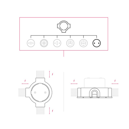 Duża okrągła podsufitka rozeta sufitowa Rose-One, średnica 200 mm, 2 otwory i 4 otwory boczne Creative cables BKROR203TF-KROR203TF109