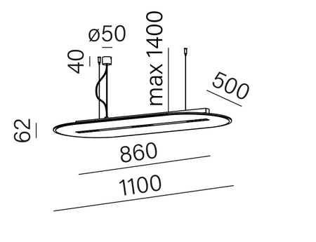 AQfelt OVALL RAFTER points 86 LED section L927 37° zwieszany czarny + panel popielaty 59896-L927-FB-00-A2 AQForm