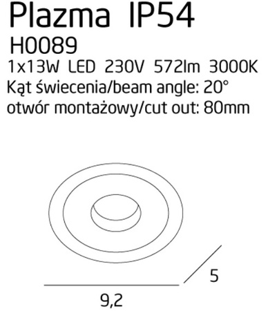 Maxlight Plazma H0089 Oprawa Podtynkowa Biała IP54