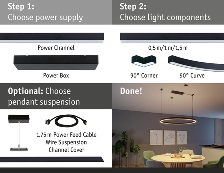 Oprawa liniowa systemu LINION LED 17W 1m 3000K IP20 24V czarny RAL 9004 / aluminium PAULMANN PL98168