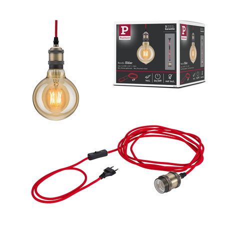 Lampa wiszaca z wyłacznikiem ELDAR Neordic E27max.20W czerwony / oksydowany metal 230V