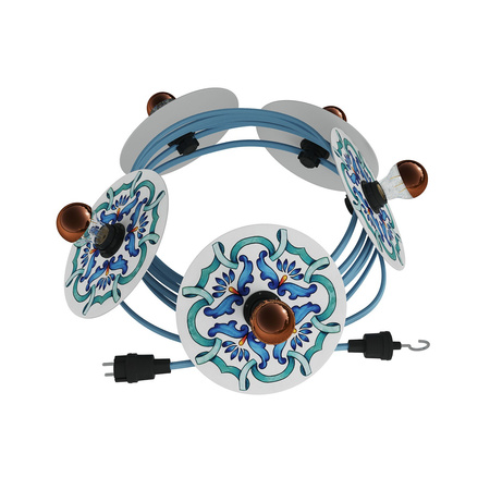 Łańcuch świetlny z systemu Lumet "Maioliche" 7,5 m z kablem w oplocie, 5 oprawkami i kloszami, haczykiem i czarną wtyczką Creative cables BCATE27N075DD24-CATE27N075CM17DD24MA01-L