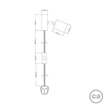 Lampa Spostaluce regulowana drewniany przegub Creative cables B-APL2FC2LNTR-6-APL2FC2L01TCRINBRD73