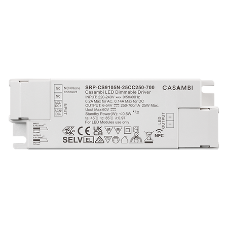 Casambi 25W 1CH NFC Enabled LED Driver (Constant Current) SRP-CS9105N-25CC250-700 Sunricher