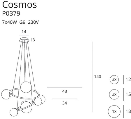 Maxlight Cosmos P0379 Lampa Wisząca Złota