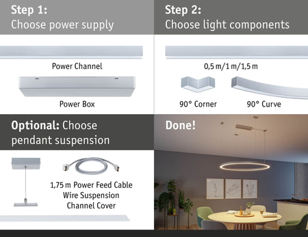 Oprawa liniowa systemu LINION LED 25,5W 1,5m 3000K IP20 24V chrom matowy / aluminium PAULMANN PL98175