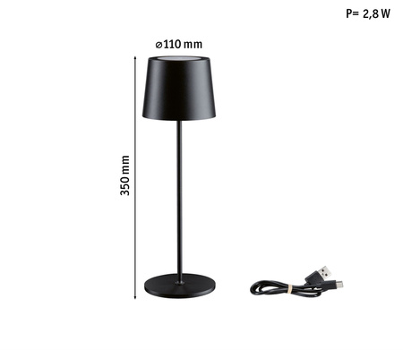 Lampka stołowa akumulatorowa GILO LED DIM USB-C 2.8W 240lm 2700K IP44 czarny mat / metal tworzywo sztuczne PAULMANN PL76996