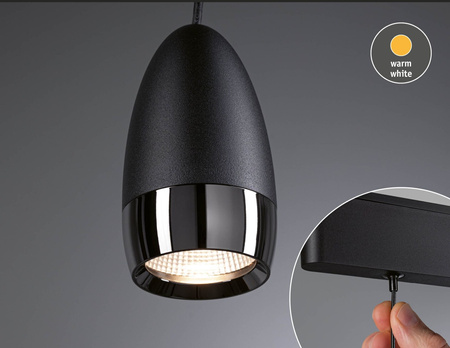 Oprawa zwieszana na szynoprzewód LYROS LED 5W 640lm IP20 3000K 48V DC czarny matowy / aluminium PAULMANN PL95734