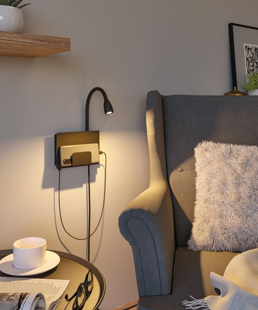 Oprawa ścienna HALINA LED 2.4W 200lm 2700K USB-C 230V czarny mat /metal