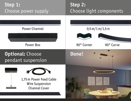 Oprawa liniowa systemu LINION LED 8,5W 0,5m 3000K IP20 24V czarny RAL 9004 / aluminium PAULMANN PL98167