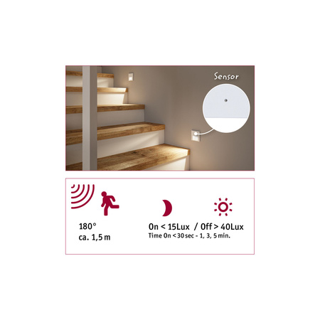 Oprawa przyschodowa TSARO LED czujnik ruchu i zmierzchu kwadrat 1x1,W 80lm 2700K IP20 230V biały matowy / tworzywo sztuczne PAULMANN PL80002