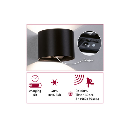 Mobile Wandl Nyora Sensor IP44 Sz Alu PAULMANN PL71284