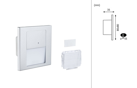 Oprawa przyschodowa TSARO LED czujnik ruchu i zmierzchu kwadrat 1x1,W 80lm 2700K IP20 230V chrom matowy / tworzywo sztuczne PAULMANN PL80003