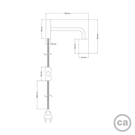 Metalowa lampa Spostaluce z ramieniem w kształcie litery "L" Creative cables B-APM4FC2LMDR-14-APM4FC2LTISEXTISEUNERC37