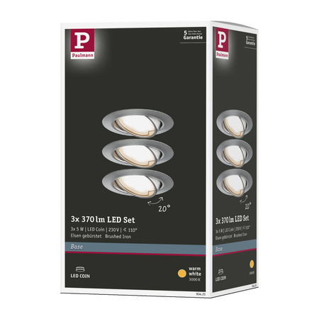 Base Coin oprawa wbudowana ruchoma 3x5W 230V 51mm Żelazo Szczotkowane/Metal PAULMANN PL93421