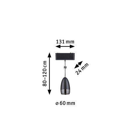 Oprawa zwieszana na szynoprzewód LYROS LED 5W 640lm IP20 3000K 48V DC czarny matowy / aluminium PAULMANN PL95734