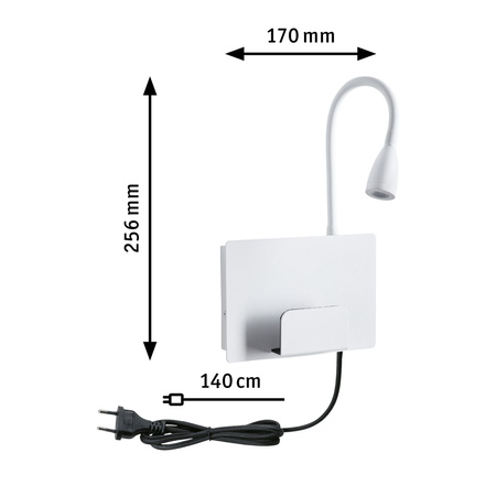 Oprawa ścienna HALINA LED 2.4W 200lm 2700K USB-C 230V biały mat /metal