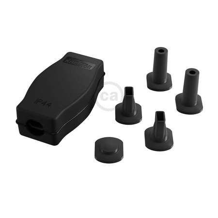 Puszka elektryczna do łańcuchów świetlnych Lumet z adapterami do kabli okrągłych i płaskich Creative cables CON01